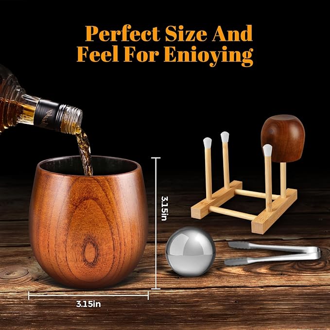 GENUINED Charred Wooden Whiskey Glasses, Bourbon Gifts for Men, Anniversary, Birthday, Christmas Gifts, Old Fashioned Smoked Bourbon Drinking Glass(1 Pack)