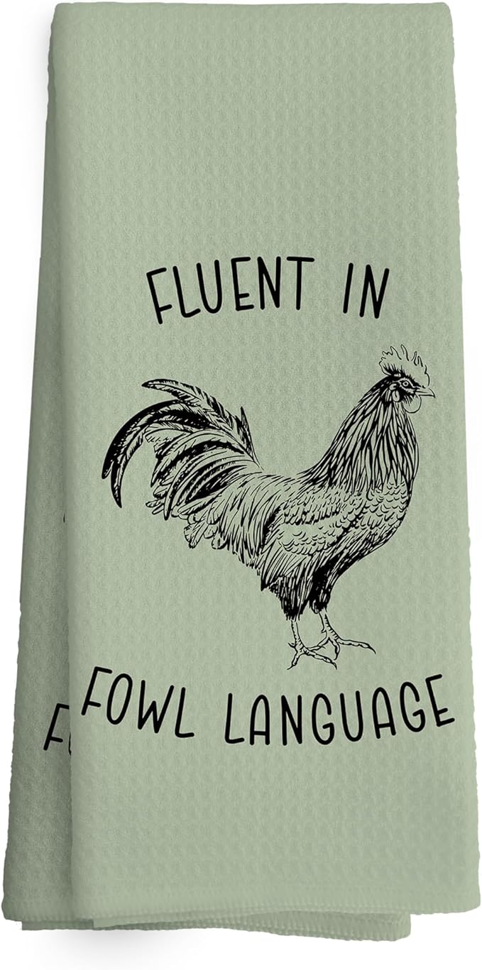 Chicken Kitchen Towels Funny Green Dish Towel with Sayings 16x24 Inches, Chicken Lovers Gifts Decorative Absorbent Dishcloths Tea Towels for Kitchen Bathroom Decor, Humorous Gifts for Women Men