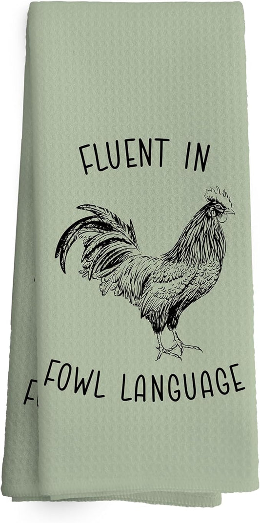 Chicken Kitchen Towels Funny Green Dish Towel with Sayings 16x24 Inches, Chicken Lovers Gifts Decorative Absorbent Dishcloths Tea Towels for Kitchen Bathroom Decor, Humorous Gifts for Women Men
