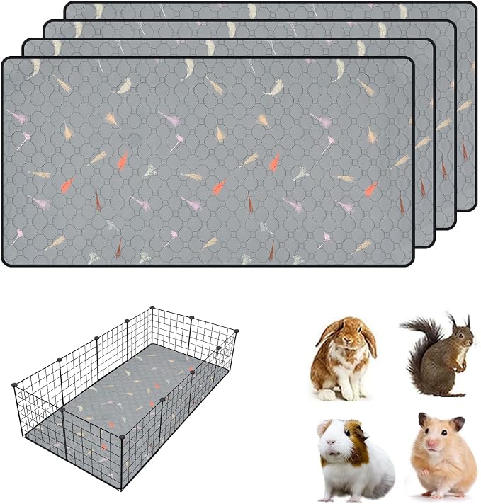 4Pcs Guinea Pig Cage Liners,Guinea Pig Fleece Cage Liners24''X48'' Super Absorbent Washable Pee Pads Reusable for Rabbit Hamster Chinchilla