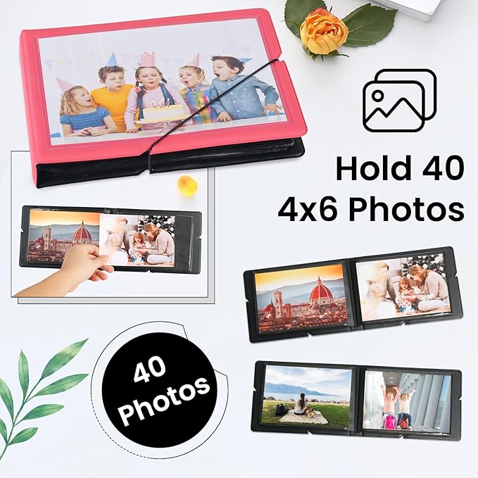 Lifting Small Photo Album 4x6 Holds 40 Photos with Customizable Cover，Mini Leather Picture Album Book for Wedding，Family，Baby Memories (Red)