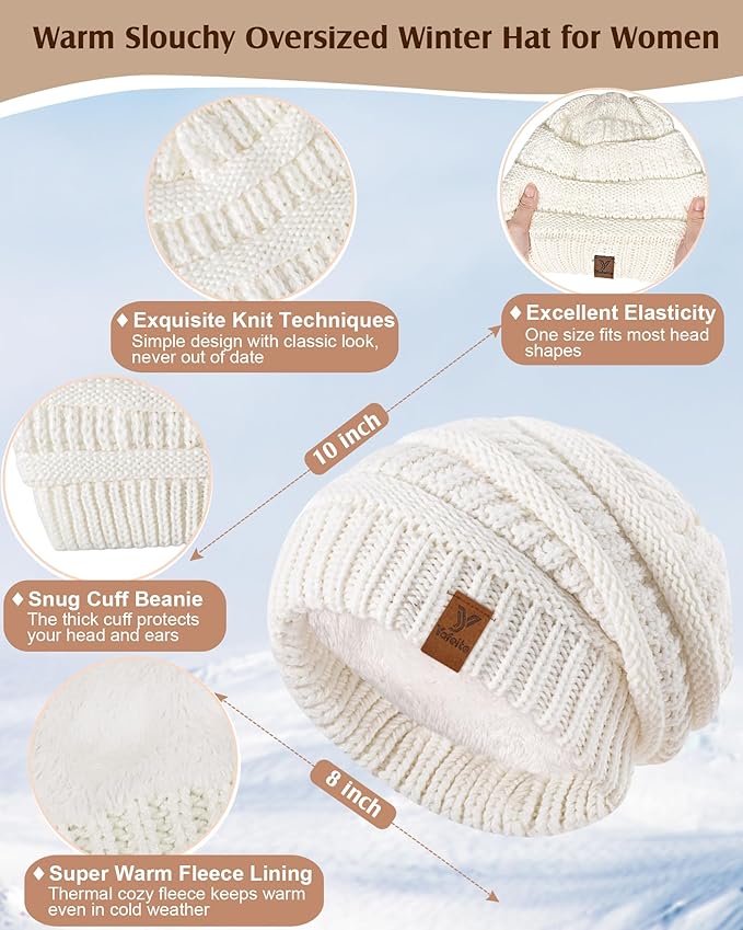 Women Beanie Scarf Gloves Headband Set, Winter Fleece Lined Hat Ear Warmer Knit Scarf Women Gloves Gift Set 4 in 1