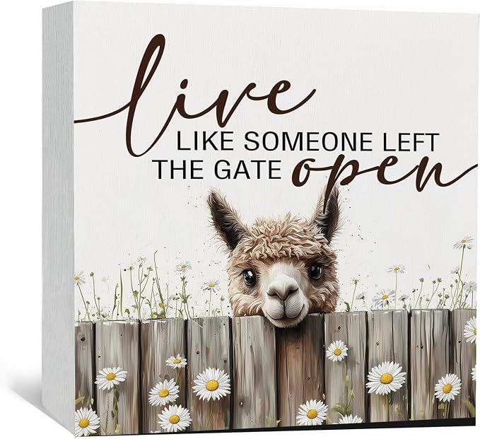 Alpaca Signs - Farm Cottagecore Animal Office Kitchen Bedroom Decor,Rustic Farmhouse Live like Someone Left the Gate Open Home Decor Signs,Alpaca Gifts for Women,6x6