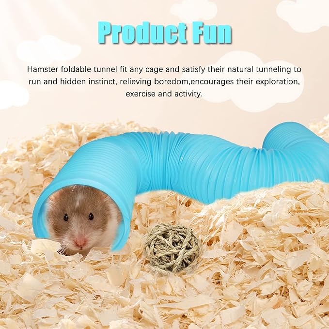 PINVNBY 2 PCS Hamster Tunnels,Plastic Ferret Tunnel,Guinea Pigs Tubes Hamsters Foldable Exercising Training Hideout Tube with 19 PCS Small Animals Toys for Mouse Gerbils Rats Mice(Blue)