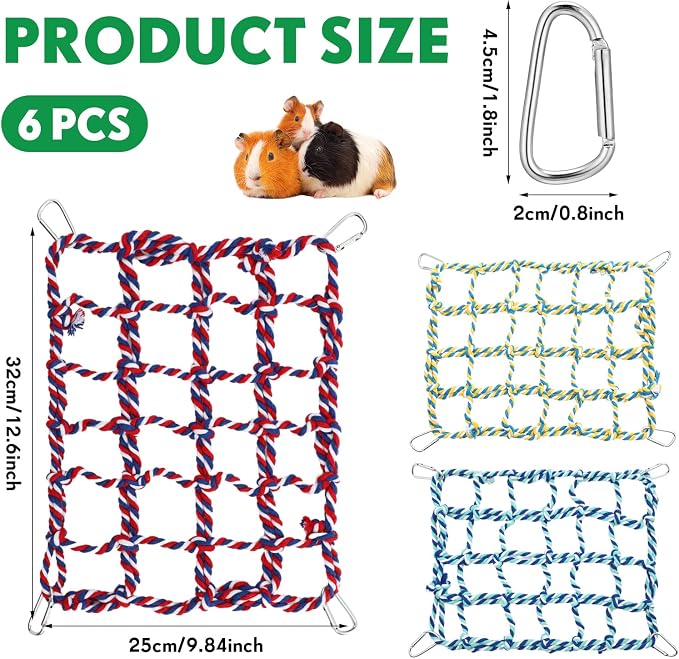 Berlune 6 Pcs Rat Ropes for Cage Rat Cage Accessories Climbing 12.6 x 9.84 Inch Bird Rope Toys for Pet Hammock Hamster Cotton Bridge Bird Ladder for Small Animal Habitat Play