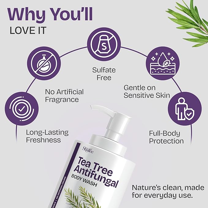 AntiFungal Body Wash With Tea Tree Oil | For Jock Itch, Athletes Foot & Ringworm | Paraben Free Tea Tree Soap For Men & Women 16.9 fl oz For All Skin Types