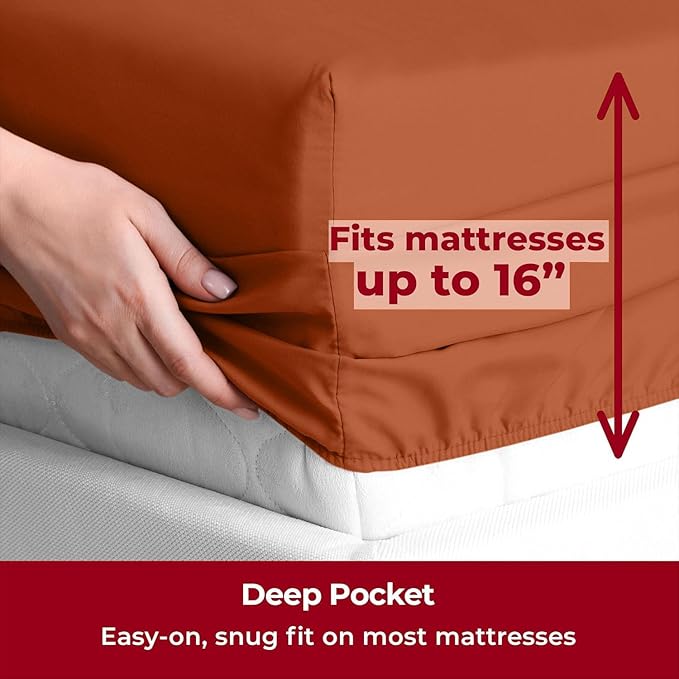 Mellanni Twin XL Sheets Set - 3 PC Iconic Collection Bedding - Hotel Luxury, Extra Soft, Cooling Bed Sheets - Wrinkle, Fade, Stain Resistant (Twin Extra Long, Terracotta)
