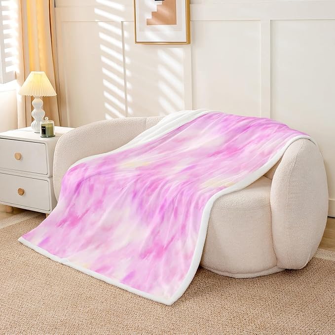 Feelyou Pink Fleece Throw Blanket Baby 30"x40" Kids Tie Dye Watercolor Sherpa Blanket Plush Fuzzy for Bed Couch Chair Living Room, Dreamy Girly Bed Blanket Room Decor