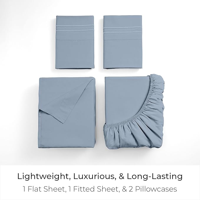 Mellanni King Sheets Set - 4 PC Iconic Collection Bedding - Hotel Luxury, Extra Soft, Cooling Bed Sheets - Wrinkle, Fade, Stain Resistant (King, Blue Hydrangea)