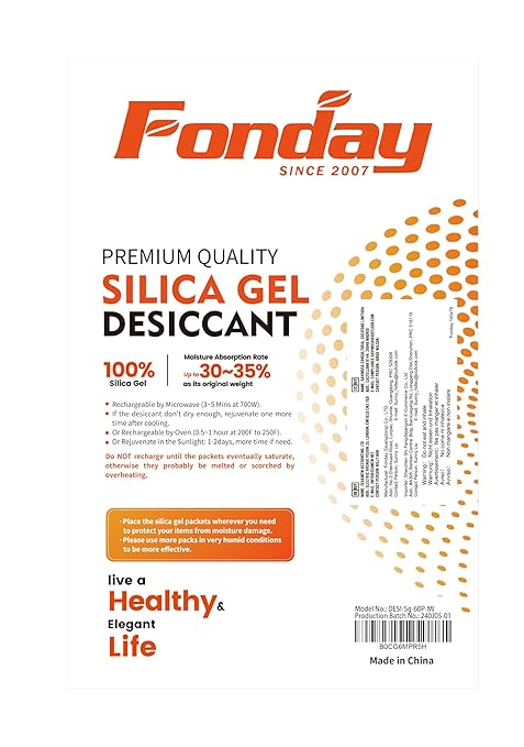5g x 60 packs Fonday Rechargeable Silica Gel Desiccant Packets Food Grade Fast Reactivate Desiccant Bags Moisture Indicating Orange to Green
