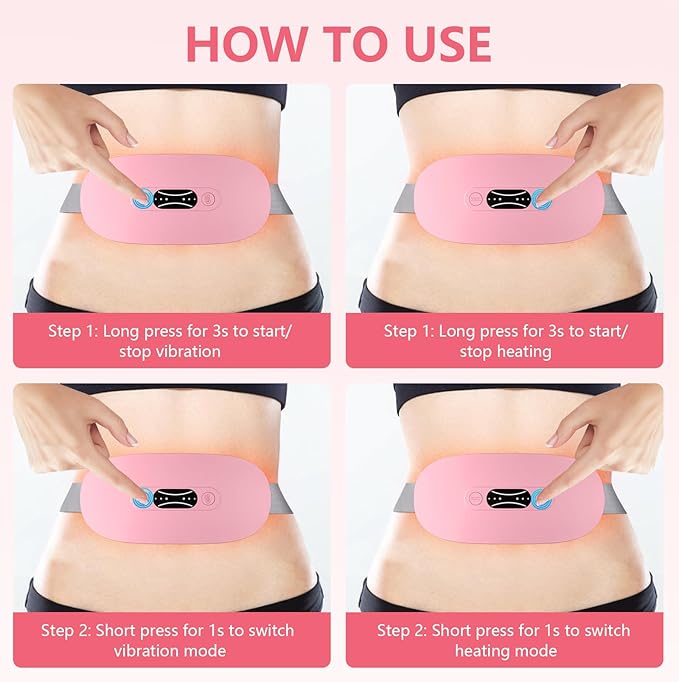 LISACOOL Portable Ccordless Heating Pad for Period Cramps Electric Waist Belt Device Portable Heatings Pad with 3 Heat Levels and 3 Massage Modes Birthday Gifts for Women and Girls (Pink)