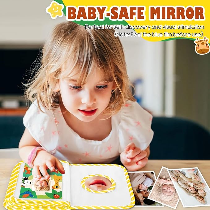 Lanpn My First Baby Photo Album Holds 17 4x6 Pictures, Soft Cloth Family Photo Book with Name Card Name Tag Stickers, Fabric Kid Memory Keepsake Gift for Baby Shower Newborn Toddler Boy Girl (Animal)