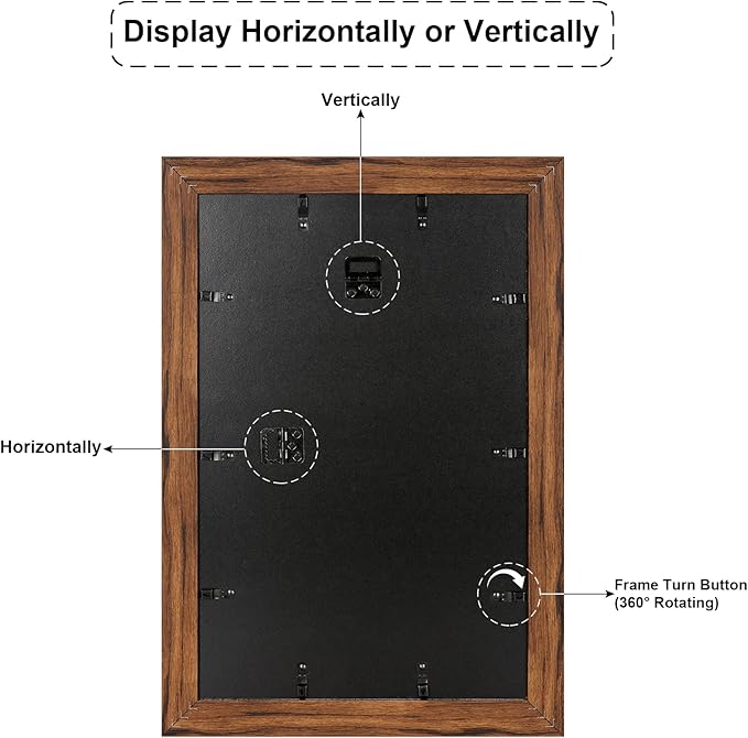 11x17 Picture Frame Display 6 picture frame collage 4x6,Multi Photo Frame with Mat,Plexiglass,Wall Mount Decor,Carbonized Brown Wood Grain