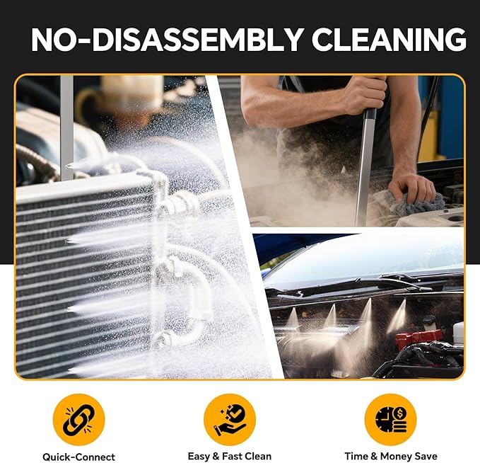 Upgraded 47" Radiator Pressure Washer Cleaning Wand: Thickened Heavy Duty 4500PSI Radiator Power Washer Tool w/ 7 Nozzles, Cleaning Brush, Portable Water/Air Flush Radiator Cleaner Wand for Truck Car