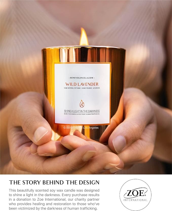 Benevolence LA Wild Lavender Wood Wick Candle | Soy Christmas Scented Candles for Home | Holiday Candle Gifts for Women and Men | Home Fragrance | Aromatherapy | Bathroom Freshener | 8oz, 45 Hour Burn