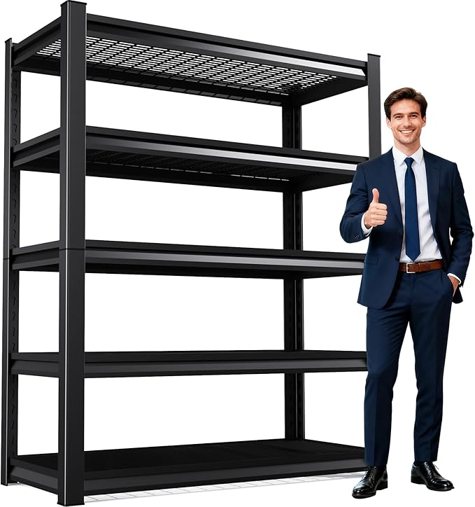 72"H Garage Shelving Adjustable Garage Shelves 3000LBS Storage Shelves,5-Tier Metal Shelving Unit Storage Shelf, Easy Assembly Utility Shelf for Warehouse, Basement, Black (72''H x 35.4''W x 15.6''D)