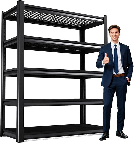 72"H Garage Shelving Adjustable Garage Shelves 3000LBS Storage Shelves,5-Tier Metal Shelving Unit Storage Shelf, Easy Assembly Utility Shelf for Warehouse, Basement, Black (72''H x 35.4''W x 15.6''D)