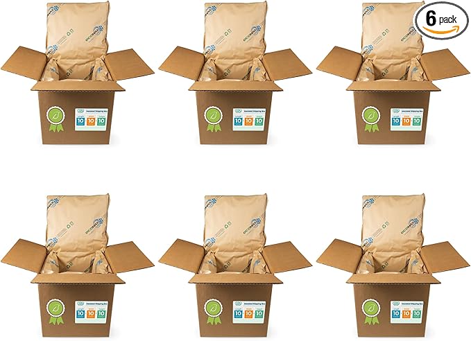 IDL Packaging 10" x 10" x 10" Insulated Shipping Box, 1.5-Gallon Capacity, Pack of 6 - Includes EcoMax™ Thermal-Paper Liners, Absorb Condensation - For Frozen Food, Meat, or Fish