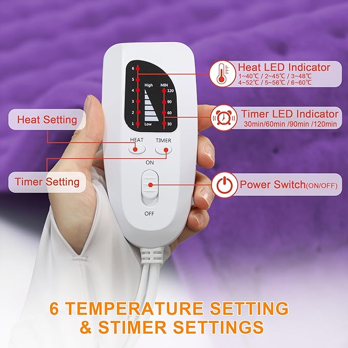 Deepsoon Heating Pad,Electric Heating Pads for Back,Neck,Abdomen,Moist Heating Pad for Shoulder,Knee,Arms,Legs,Dry/Moist Heat & Auto Shut Off,Christmas Gifts for Men and Women,Dark Purple,24x12 Inch