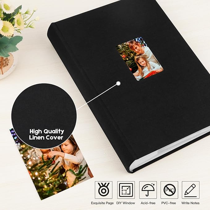 XFveivoo Photo Album 4x6 450 Photos with Writing Space,4 x 6 Photo Book Linen Cover with Front Window, 4x6 Picture Album 450 Photos Photo Album Book for Wedding Kids Travel Family Baby Pictures, Black