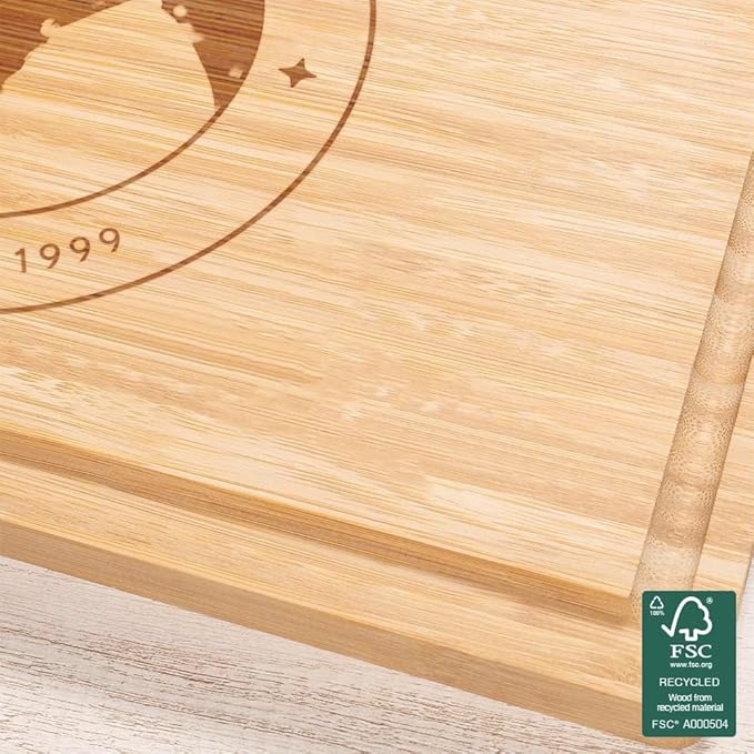 callie Personalized Bamboo Cutting Board with Engraved Photo, Custom Wooden Charcuterie Boards with Juice Grooves, Christmas, Wedding, Housewarming Gifts (S, M, L)