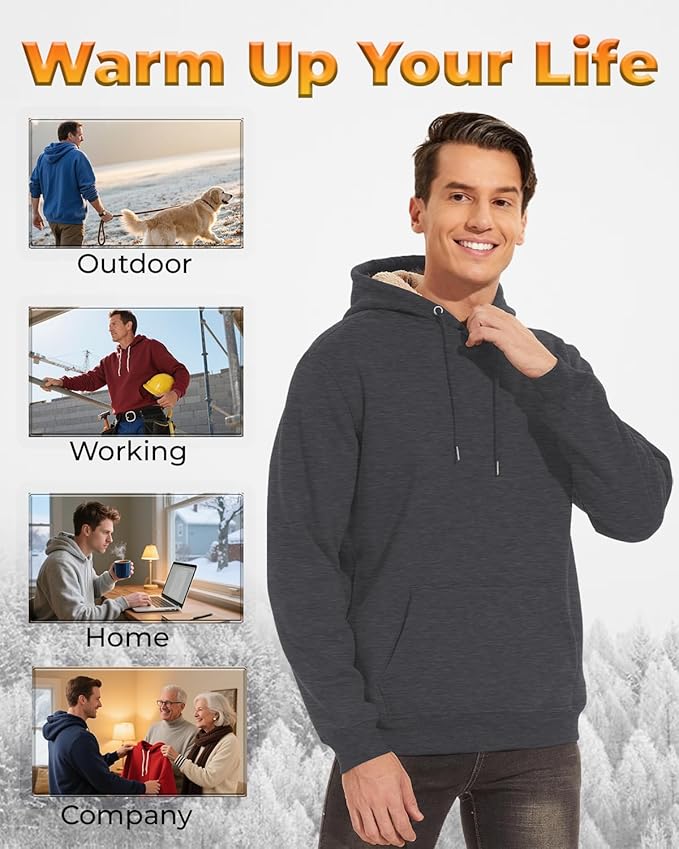 Boladeci Men's Sherpa Lined Hoodie Sweatshirts Heavy Fleece Cotton for Winter Cold Weather