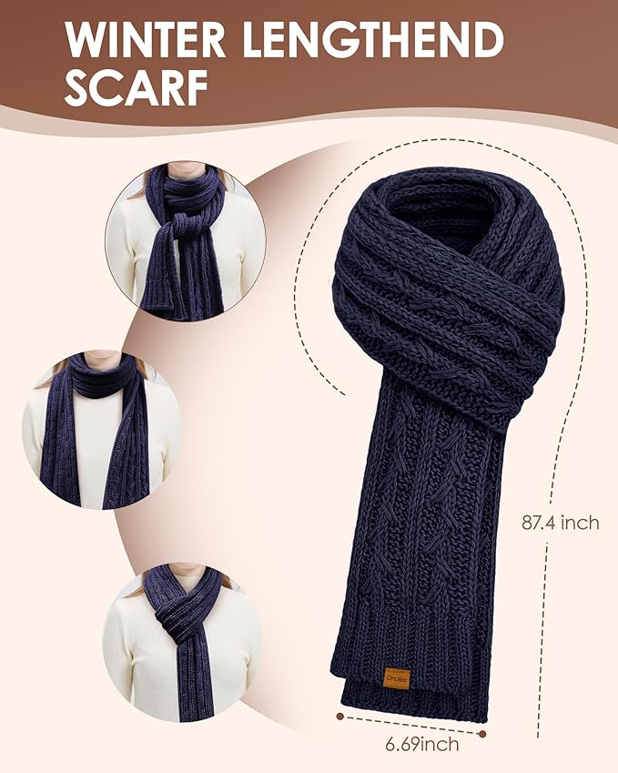 Womens Winter Beanie Hat Scarf Gloves Set, Fleece Lined Knitted Hat with Pompom Long Scarf Touchscreen Mittens for Women Men
