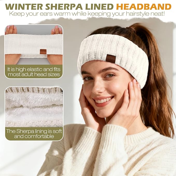 Winter Hats Gloves Scarf Set for Women, Beanie Hat Headband Ear Warmer, Infinity Scarf Touchscreen Gloves for Cold Weather