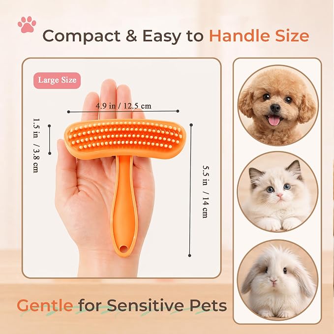 Large Silicone Grooming Brush for Rabbits, Cats & Small Dogs | Rabbit, Cat & Dog Fit | Soft Low-Stimulation Brush | Curved Pet Fit | Daily Bonding | Rinse-Clean Head