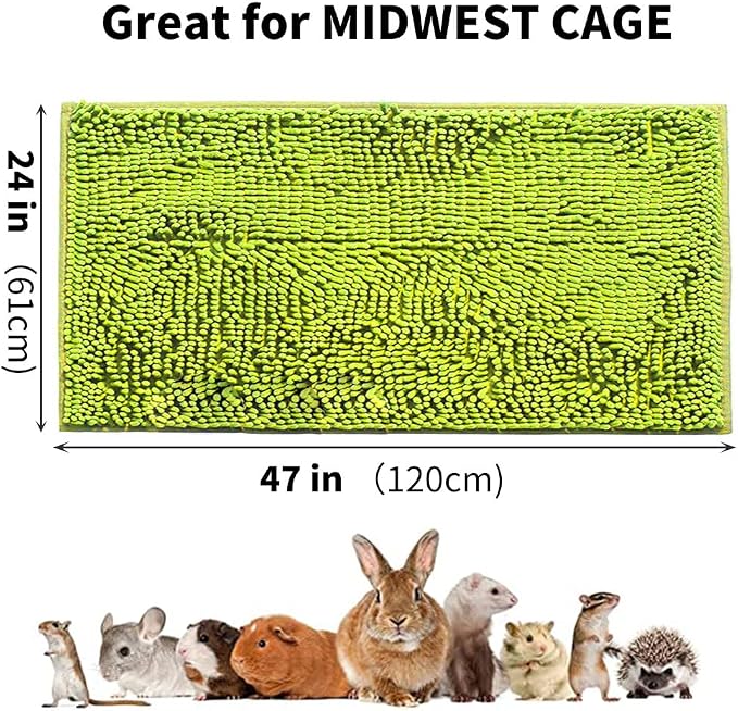 Guinea Pig Fleece, 47x24 in Cage Liner, Washable Non-Slip Mat（Green） | Chenille fleece, absorbent 3-layer design, non-slip TPR backing, machine washable, for small animal cages