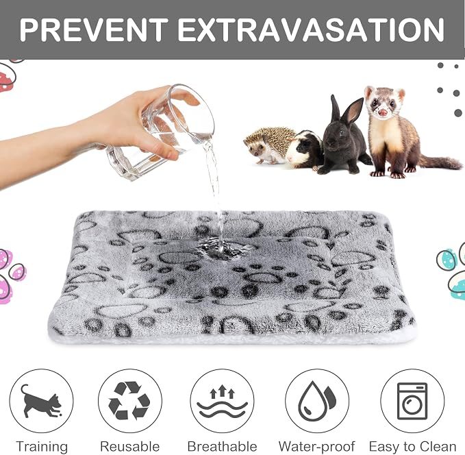 Haull 4 Pcs Waterproof Guinea Pig Bedding Soft Dog Cat Bed Crate Mat Small Animal Plush Cage Liners Rabbit Bunny Kennel Pad Reversible Cozy Pee Thickened Hamster Pad(Gray Paw,13 x 10 Inch)