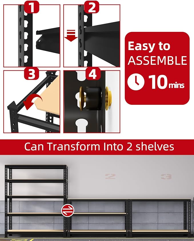 PrimeZone 32" W x 16" D x 63" H Storage Shelves - 3 Pack 5 Tier Adjustable Garage Storage Shelving, Heavy Duty Metal Storage Utility Rack Shelf Unit for Warehouse Pantry Closet Kitchen, Black