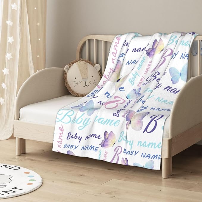 Personalized Baby Blankets for Girls Boys, Custom Baby Blanket with Name, Customized Baby Blanket Gifts for Kids Newborn for Birthday Christmas