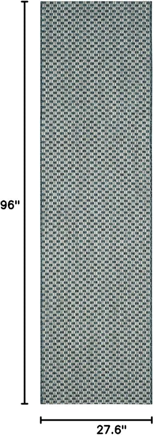 SAFAVIEH Washable Rug Outdoor Courtyard Collection - 2'3" x 8' Runner, Turquoise & Light Grey, Non-Shedding & Easy Cleaning, Ideal for Patio, Entryway, Mudroom, Hallway, Kitchen (CY8653-37221)