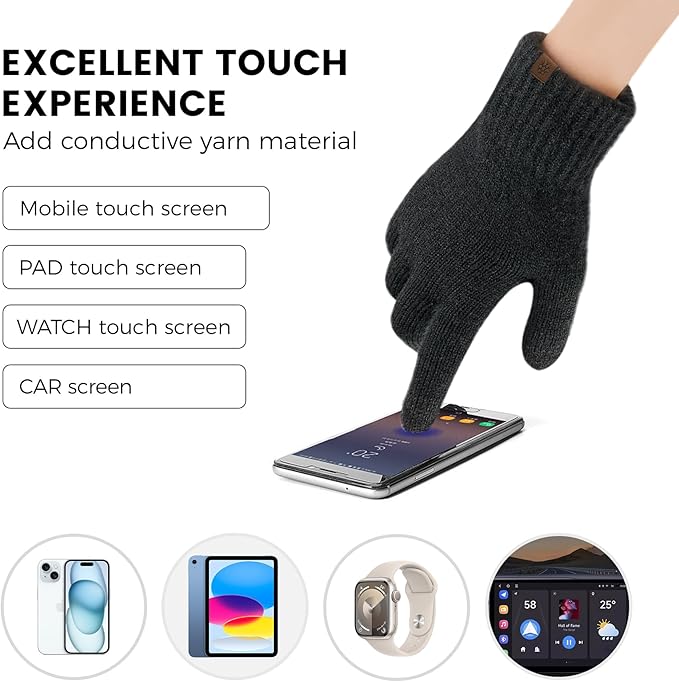 Womens Winter Beanie Hat Scarf Gloves Set, Knit Touch Screen Gloves Long Scarf Skull Caps Fleece Lined Winter Gift