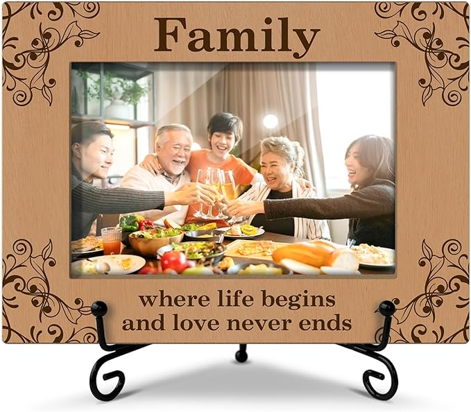 House Warming Gifts Family Where Life Begins And Love Never Ends - Wooden Photo Frame, Engagements Gifts For Christmas Tabletop Display 4x6 Photo Home Decor Rustic Picture Frames With Stand -31