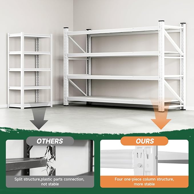 Letaya 71.3" W Metal Storage Shelves,5000LBS Heavy Duty Garage Shelving Units, 4 Tier Adjustable Utility Rack Shelf,Large Industrial Shelves,for Shop,Warehouse,Basement (71.3" W x 24" D x 70" H)