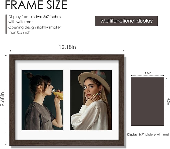 8.5x11 Double 5x7 Picture Frame Double Picture Frame Displays Two 5x7 inch Photos Available Horizontal Wall Mounting Display and Vertical Walnut