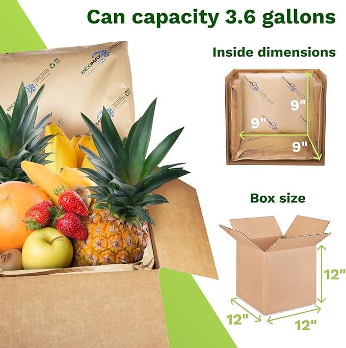 IDL Packaging 12" x 12" x 12" Insulated Shipping Box, 3.6-Gallon Capacity, Pack of 3 - Includes EcoMax™ Thermal-Paper Liners, Absorb Condensation - For Frozen Food, Meat, or Fish