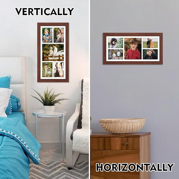 11x23 Picture Frame Display 5 opening 5x7 and 8x10 Picture Frame Collage,Multi Photo Frame with Mat,Plexiglass,Horizontal and Vertical Formats for Wall Decor,Walnut Wood Grain