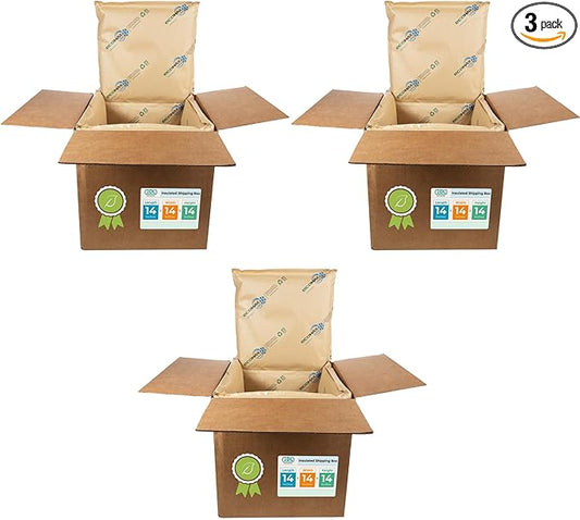 IDL Packaging 14" x 14" x 14" Insulated Shipping Box, 5.8-Gallon Capacity, Pack of 3 - Includes EcoMax™ Thermal-Paper Liners, Absorb Condensation - For Frozen Food, Meat, or Fish