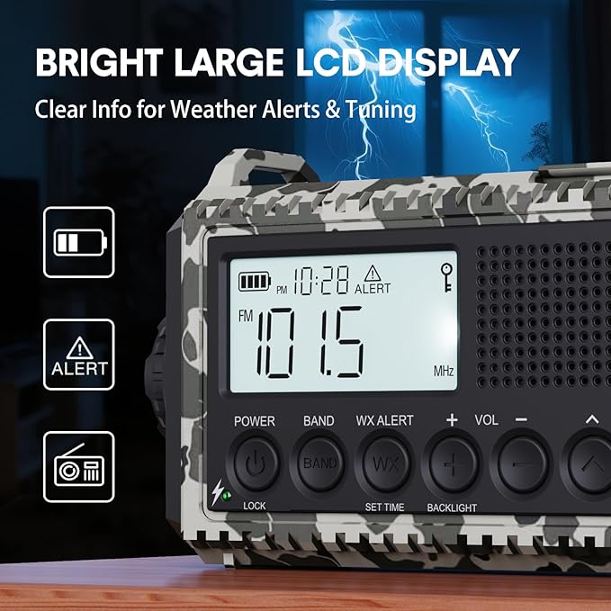 Emergency Radio 12000mAh AUTO NOAA Weather Radio, Solar Hand Crank Portable AM/FM Shortwave Radio with Rechargeable Battery Powered, Flashlight, Reading Lamp, SOS Alarm for Indoor Outdoor Emergencies