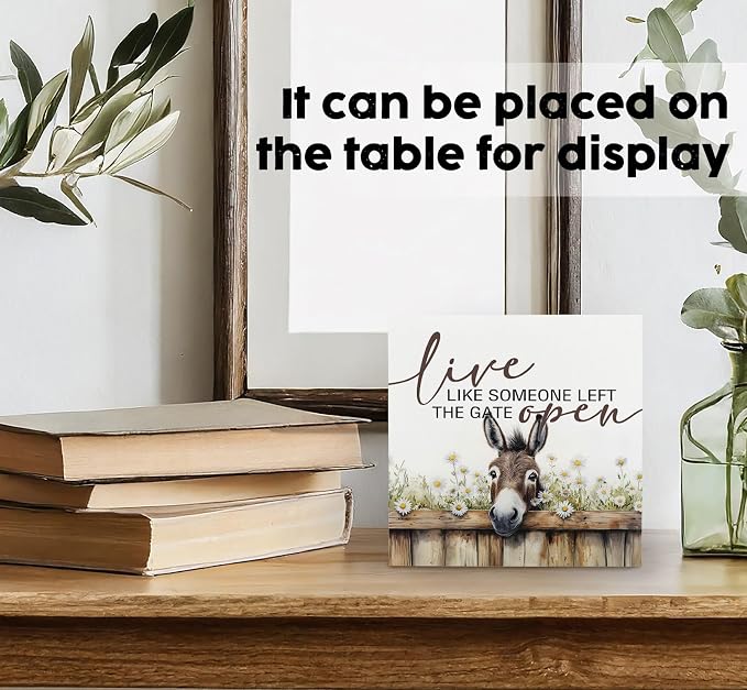 Donkey Bathroom Decor Sign - FarmHouse Cottagecore Animal Wooden Signs,Rustic Farmhouse Live Like Someone Left The Gate Open Wood Sign Home Decor,Donkey Signs For Bathroom