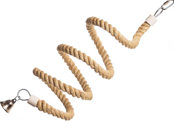 Boing Rope Perch for Parrots, Bendable Natural Sisal Spiral Hanging Bungee Perch with Stainless Steel Mount, Cotton Alternative Cage Accessory, Perch for Cockatiels, Parakeets, Doves, Budgies (6 ft)
