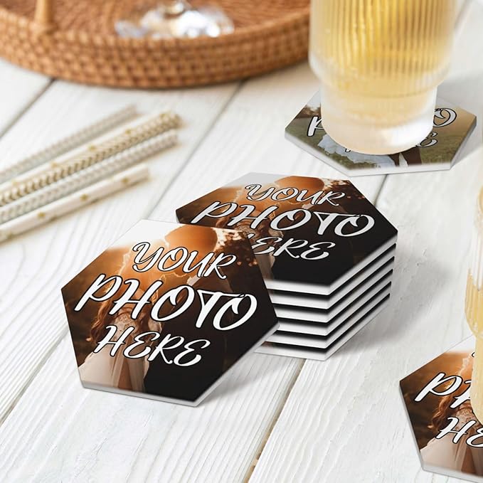 Custom Ceramic Coasters, Personalized Coasters with Photo Logo, Customized Cup Mat for Weddings, Bars, Coffee Table, Homes, Offices 6PCS