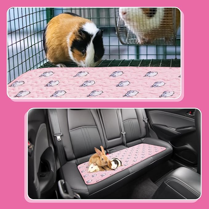 Huhumy 2 Pcs 47 x 24 Inch Guinea Pig Washable Cage Liners Reusable Mat Non Slip Absorbent Guinea Pig Pads for Small Animals Bedding Hamster Rabbit Rat(Vivid Style)