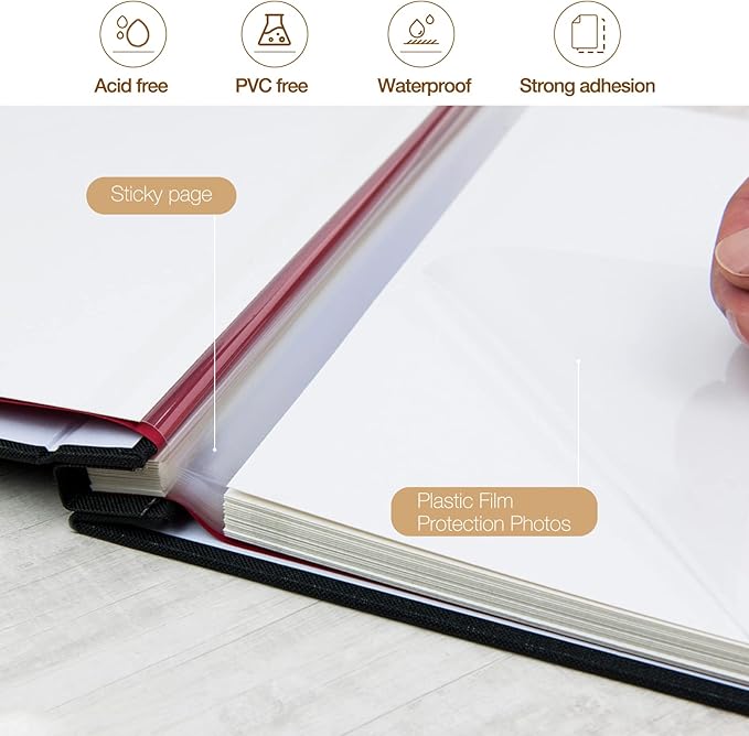 potricher Large Photo Album Self Adhesive 3x5 4x6 5x7 8x10 10x12 Pictures Linen Cover 40 Blank Pages Magnetic DIY Scrapbook Albums with A Metallic Pen (Black)