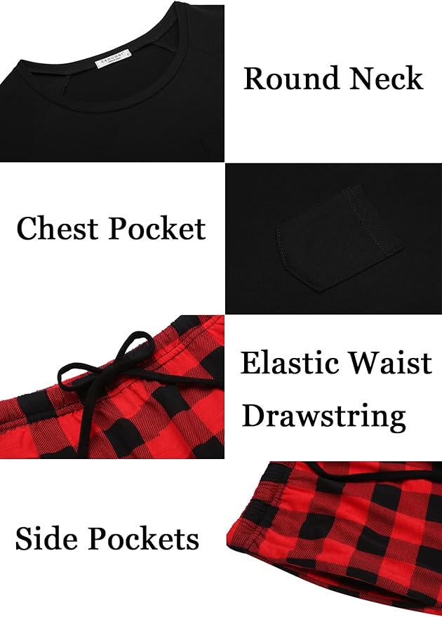 Ekouaer Family Matching Pajamas Christmas Sleepwear Long Sleeve Sleep Shirt with Plaid Pants Soft Loungewear Pjs Set S-XXL