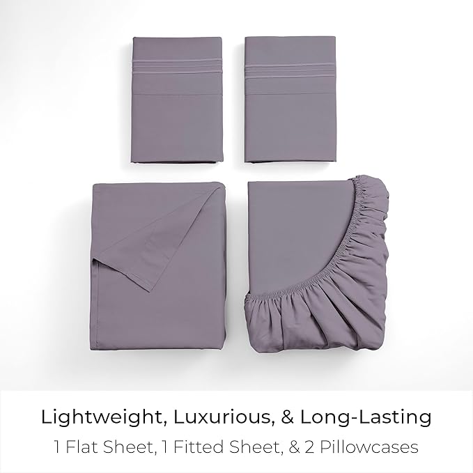 Mellanni Queen Sheets Set - 4 PC Iconic Collection Bedding - Hotel Luxury, Extra Soft, Cooling Bed Sheets - Wrinkle, Fade, Stain Resistant (Queen, Hazy Lilac)