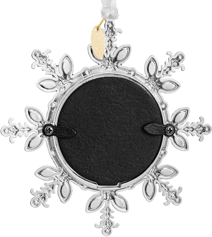 2025 Christmas Tree Ornament Snowflake Picture Frame Metal Hanging Pendant Holiday 2" Photo Frame Charm Decorative of Pets, Baby First Christmas, Family (Blue)